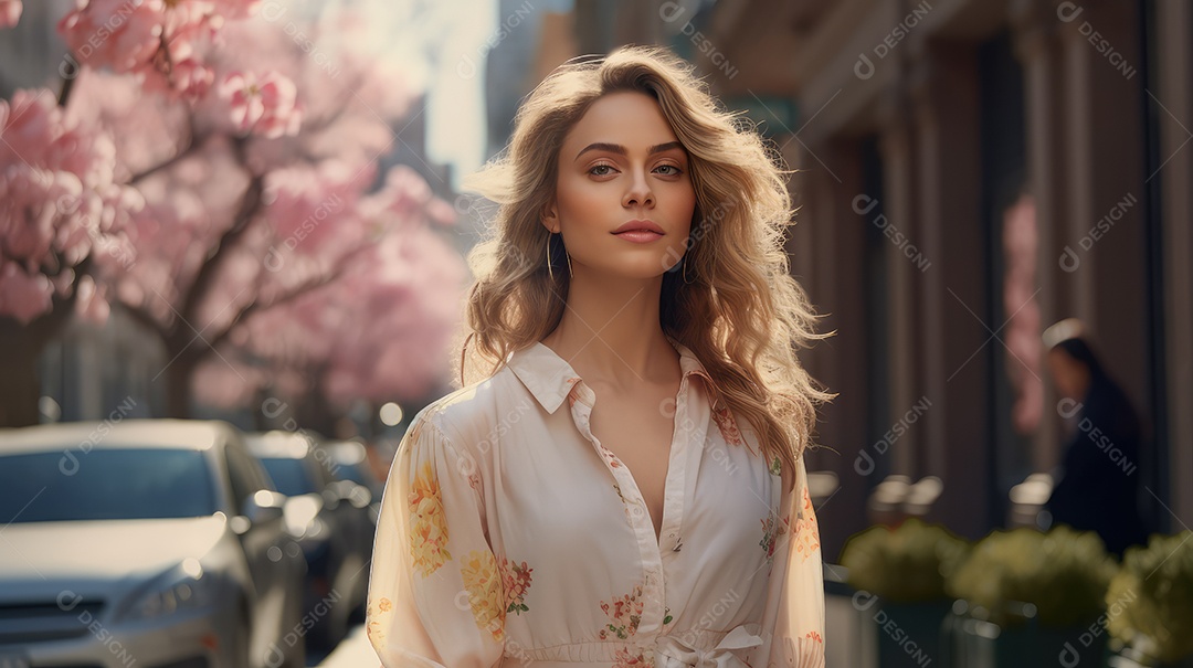 Linda mulher jovem sobre fundo desfocado