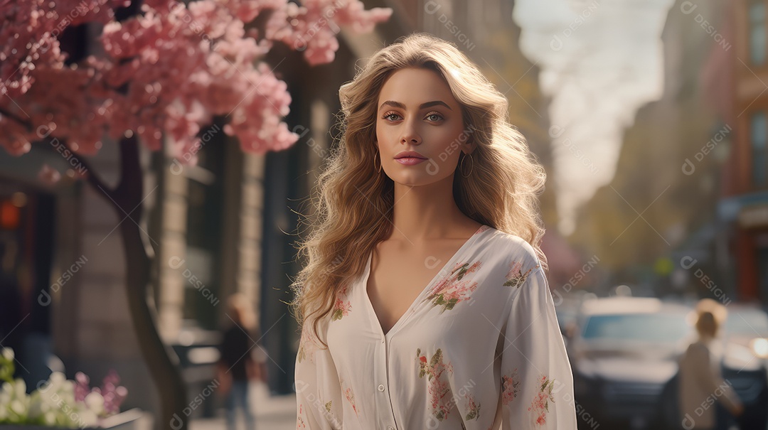 Linda mulher jovem sobre fundo desfocado