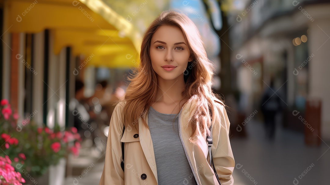 Linda mulher jovem sobre fundo desfocado