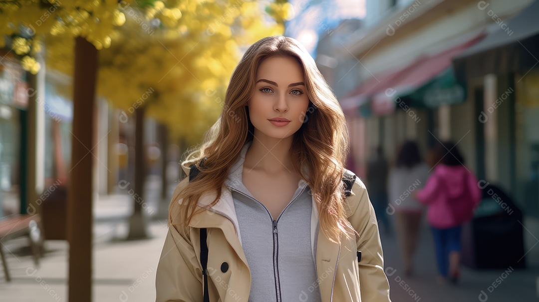 Linda mulher jovem sobre fundo desfocado