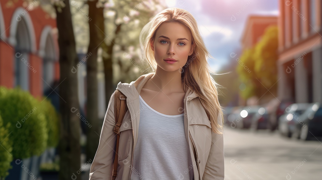 Linda mulher jovem sobre fundo desfocado