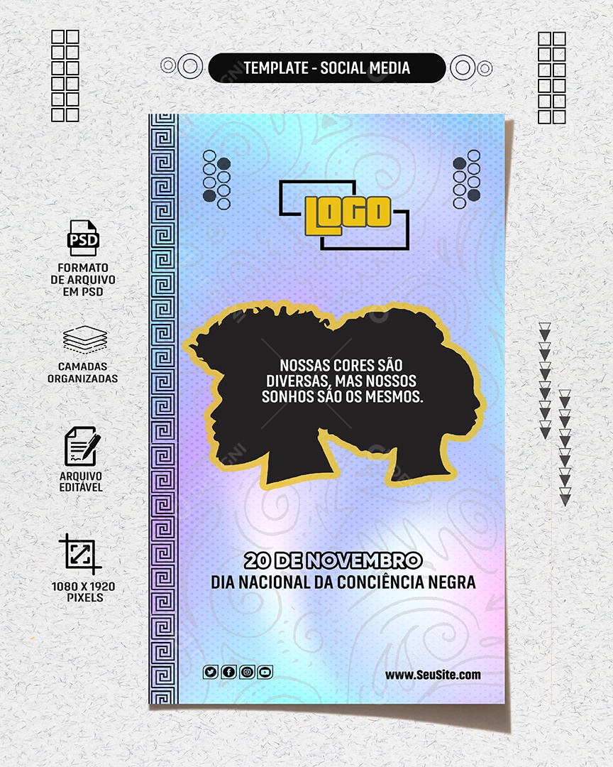 Story Nossas Cores São Diversas Dia Nacional da Consciência Social Media PSD Editável