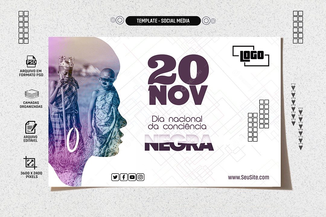 Banner Dia Nacional Da Consciência Negra 20 De Novembro Social Media PSD Editável