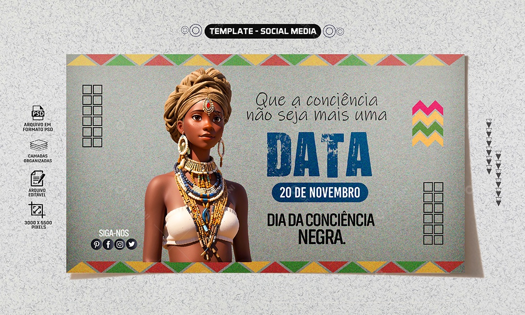 Banner Dia Da Consciência Negra 20 De Novembro Social Media PSD Editável