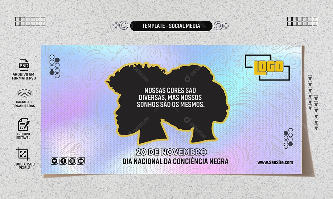 Social Media Banner 20 De Novembro Dia Nacional Da Consciência Negra PSD Editável