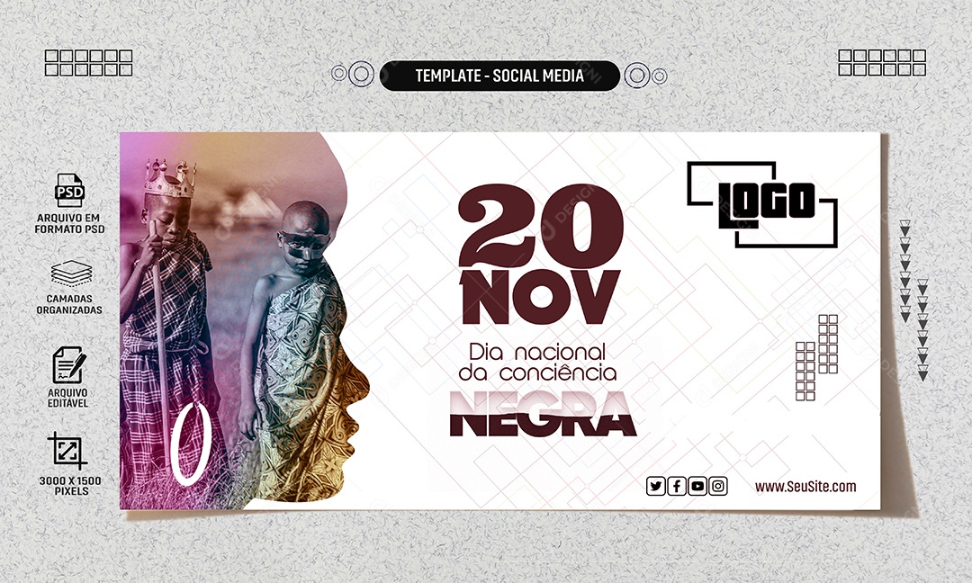 Banner Dia Nacional Da Consciência Negra 20 De Novembro Social Media PSD Editável