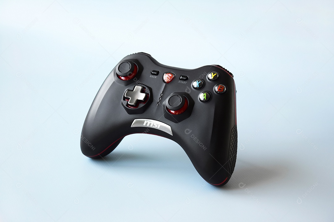 Controle de videogame sobre fundo azul