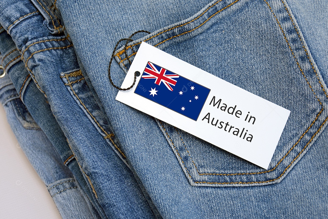 Etiqueta no bolso de jeans feito na Austrália
