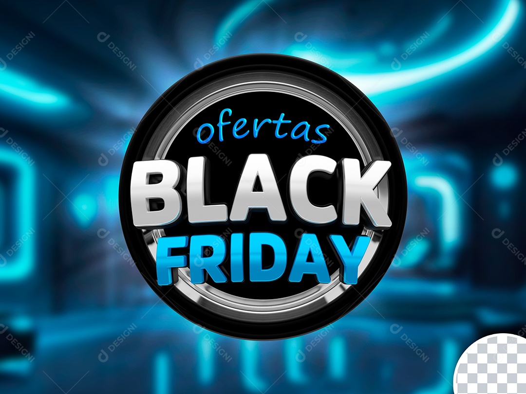 Black Friday Ofertas Selo 3D Branco Azul para Composição PSD