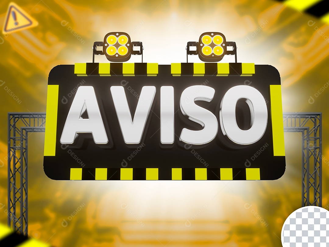 Aviso Selo 3D Branco Preto Amarelo para Composição PSD