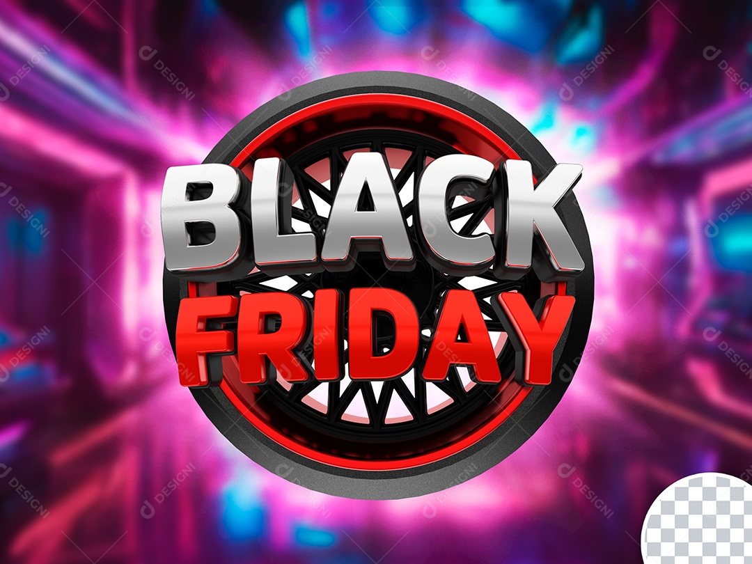 Black Friday Selo 3D Branco Vermelho Roxo para Composição PSD