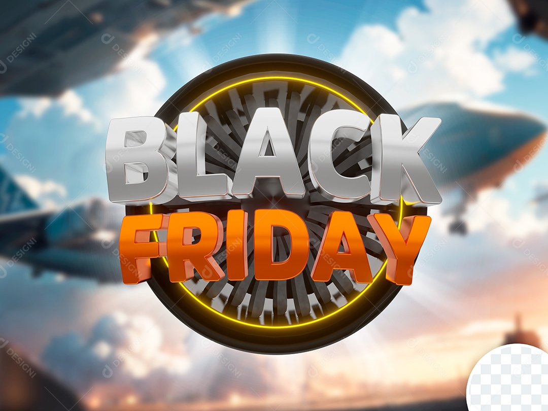 Black Friday Selo 3D Branco Laranja para Composição PSD