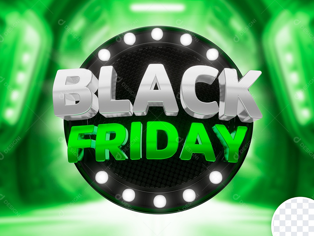 Black Friday Selo 3D Branco Verde Preto para Composição PSD