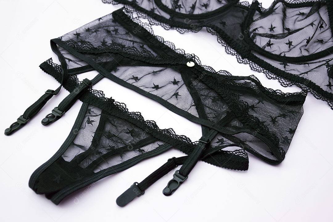Lingerie conjunto de renda com beijos sobre fundo claro