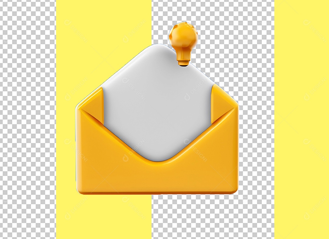 Envelope Amarelo Aberto Elemento 3D para Composição PSD