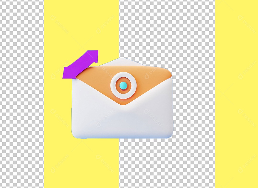 Envelope Branco e Laranja Elemento 3D para Composição PSD