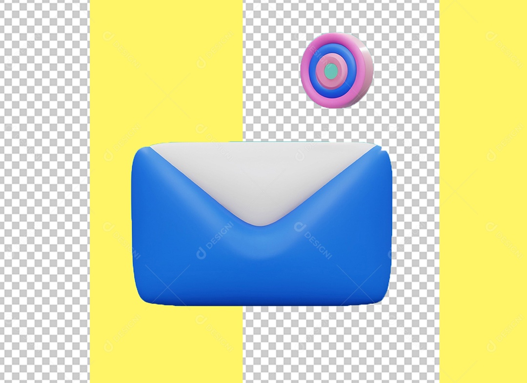 Email Envelope Azul e Branco Elemento 3D para Composição PSD
