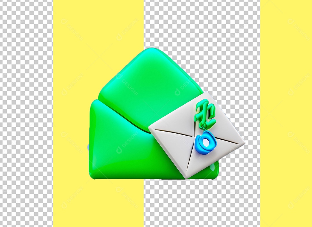 Email Open Green Envelope 3D Element for PSD Composition