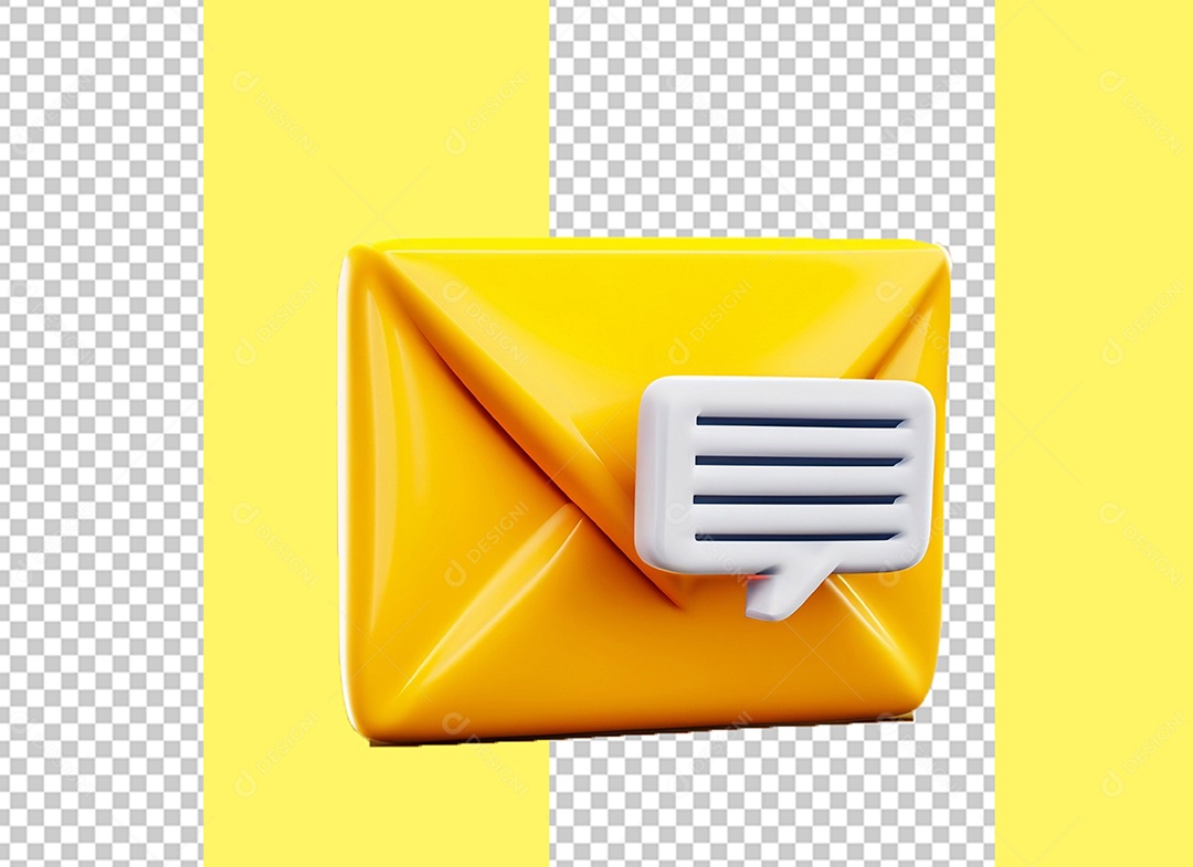 Email Envelope Amarelo com Ícone de Mensagem Elemento 3D para Composição PSD