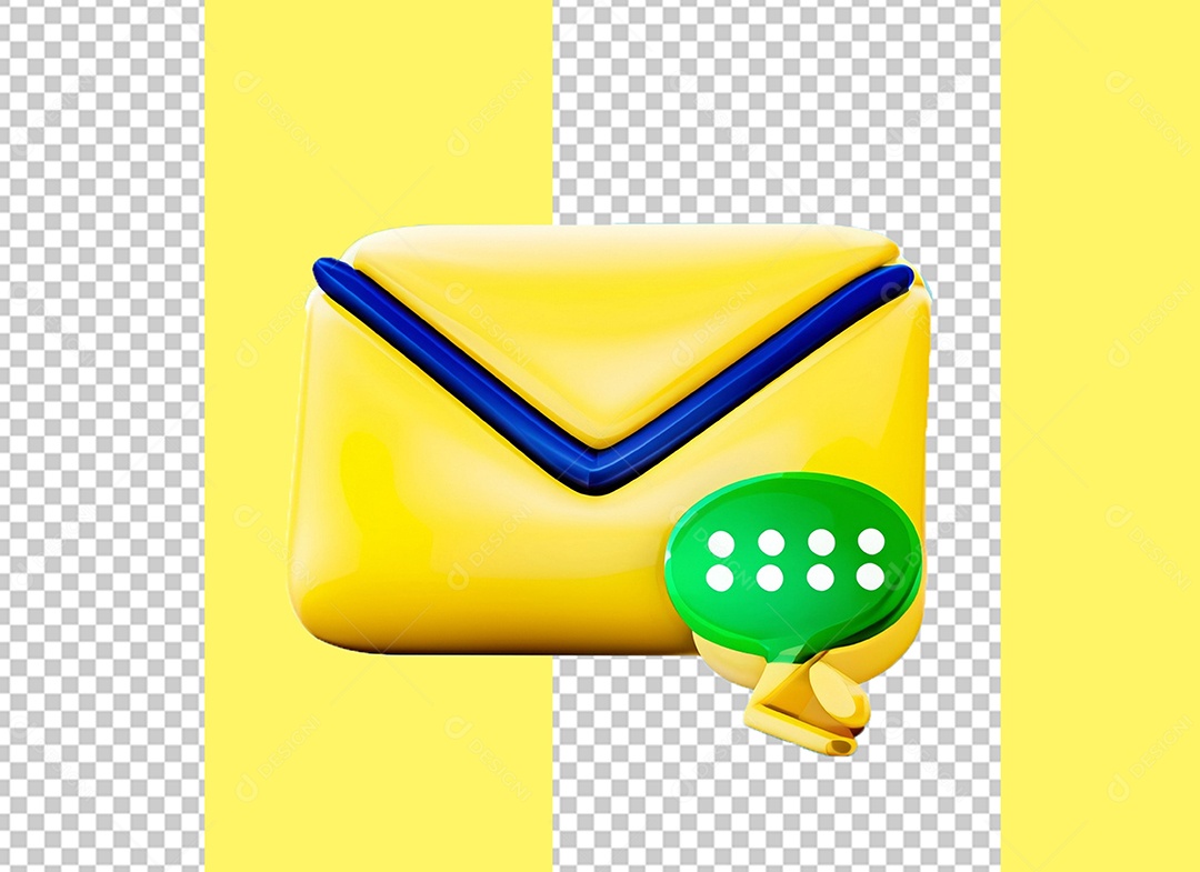 Email Envelope Amarelo Elemento 3D para Composição PSD