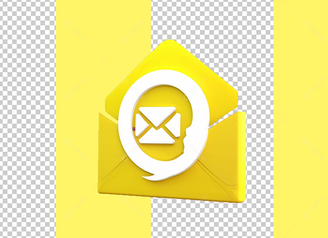 Email Envelope Amarelo Aberto Elemento 3D para Composição PSD
