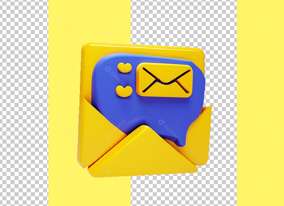 Email Envelope Amarelo Aberto Elemento 3D para Composição PSD