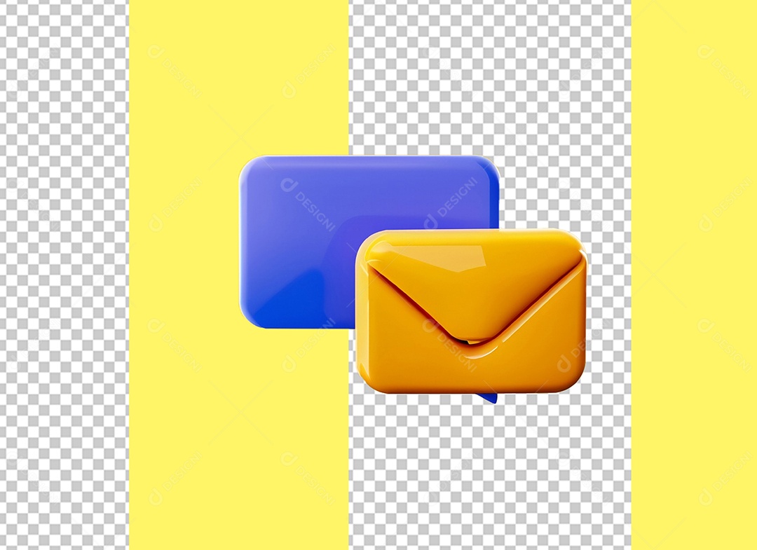Email Envelope Amarelo com Ícone de Mensagem Elemento 3D para Composição PSD