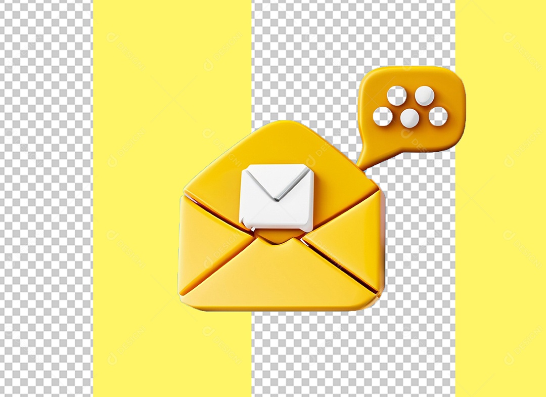 Email Envelope Amarelo Aberto com Ícone de Mensagem Elemento 3D para Composição PSD