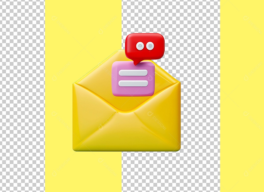 Email Envelope Amarelo Aberto com Ícone de Mensagem Elemento 3D para Composição PSD
