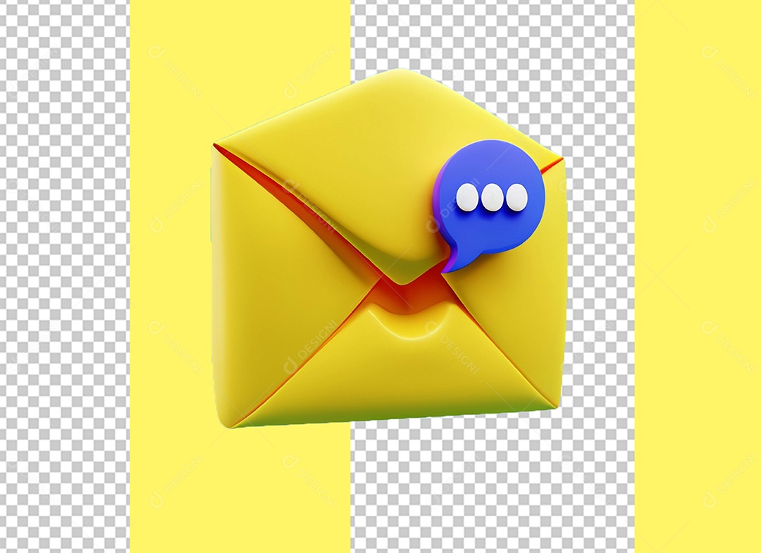 Email Envelope Amarelo com Ícone de Mensagem Elemento 3D para Composição PSD