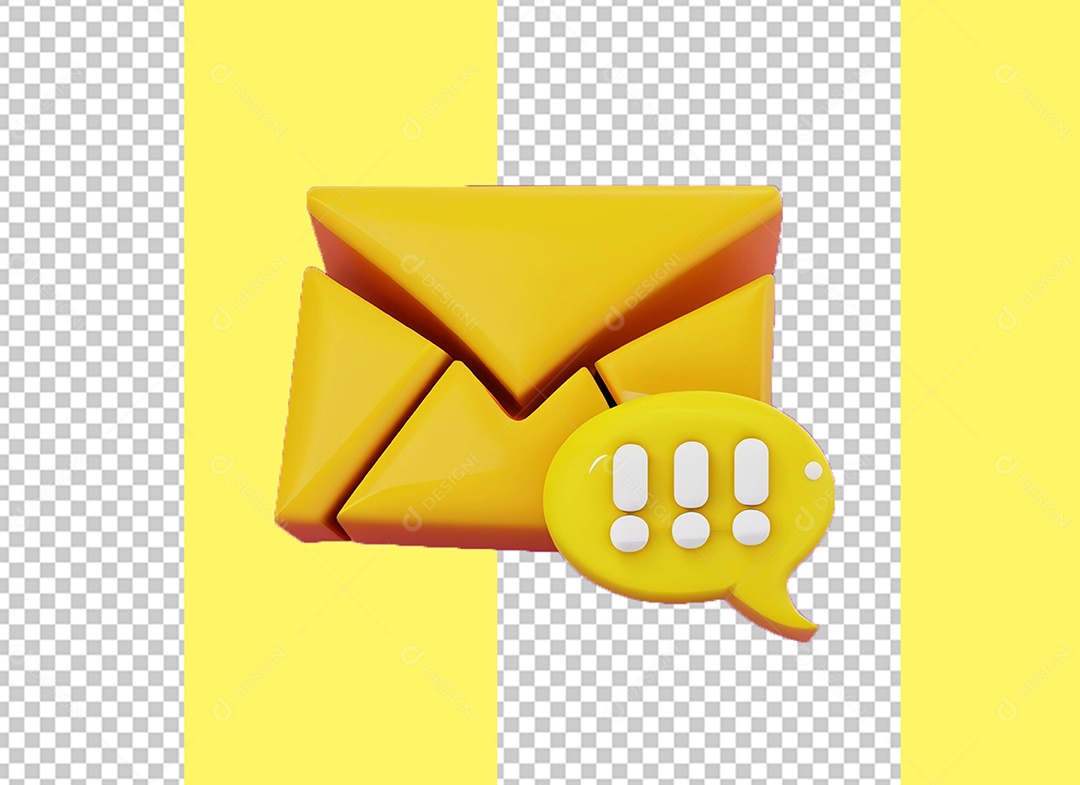 Email Envelope Amarelo Elemento 3D para Composição PSD