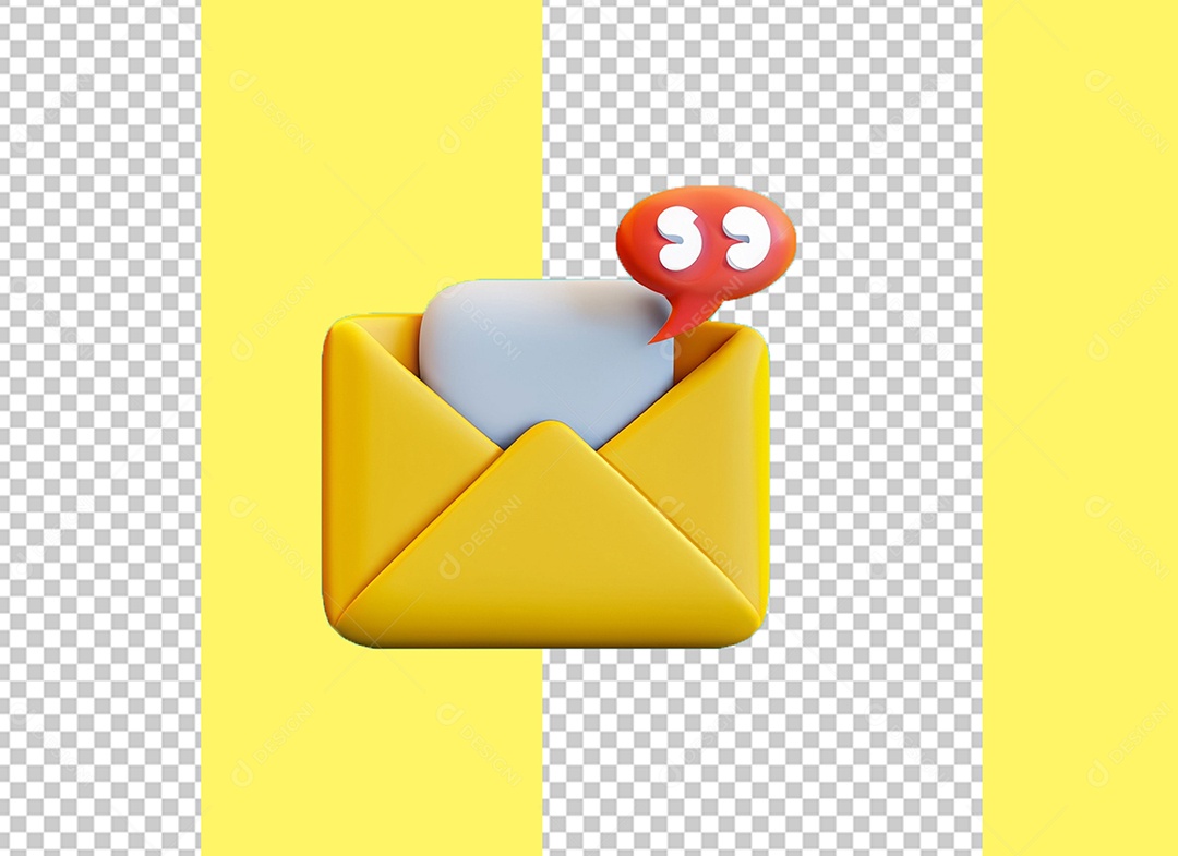 Email Envelope Amarelo Aberto com Mensagem Elemento 3D para Composição PSD