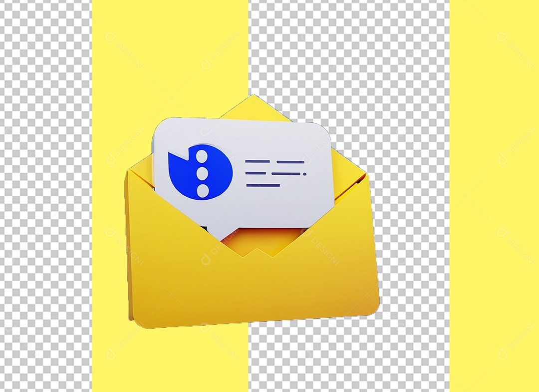 Email Envelope Amarelo Aberto com Mensagem Elemento 3D para Composição PSD