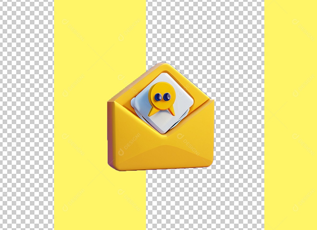 Elemento 3D Envelope Aberto Amarelo com Ícone para Composição PSD