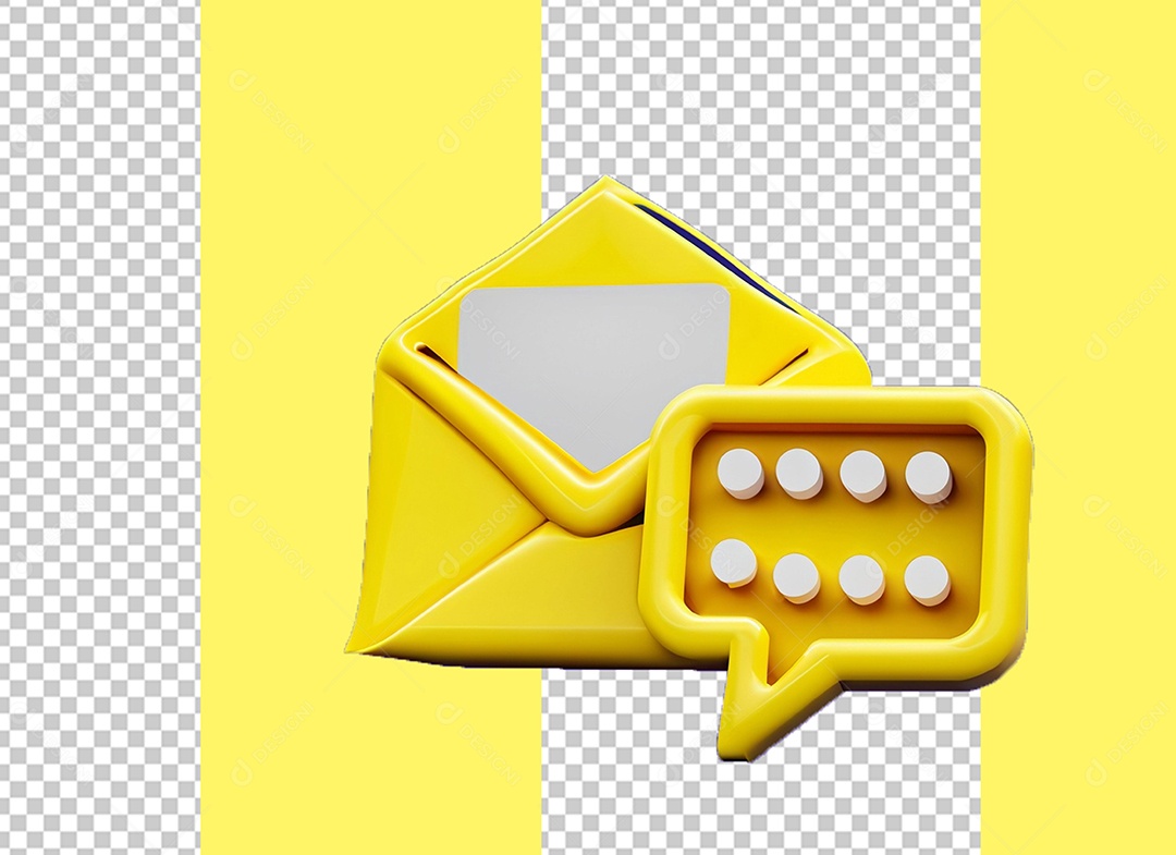 Elemento 3D Envelope Amarelo com Ícone de Mensagem para Composição PSD