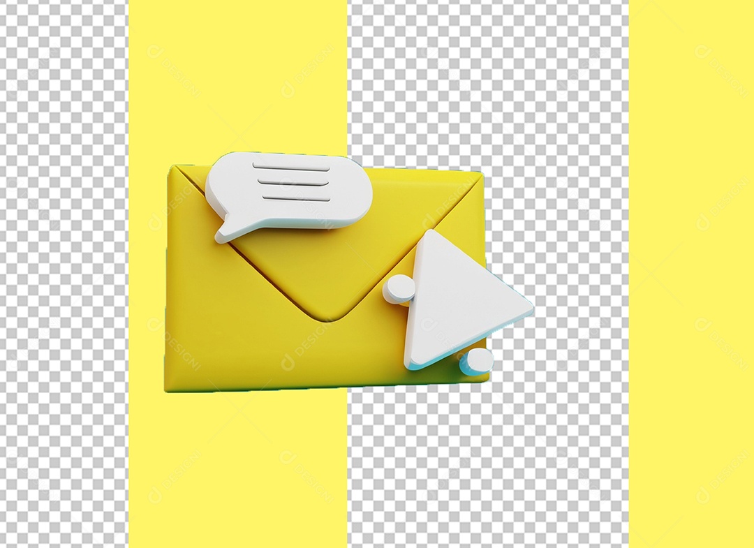Elemento 3D Envelope Amarelo com Ícone de Mensagem para Composição PSD