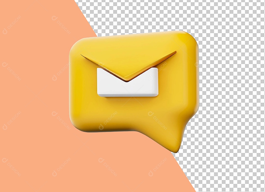 Elemento 3D Email Envelope Amarelo para Composição PSD