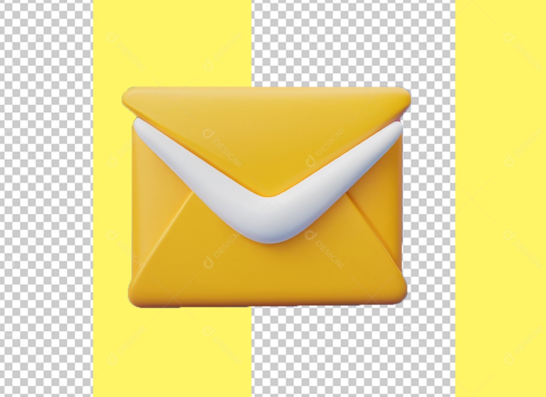 Elemento 3D Email Envelope Amarelo para Composição PSD