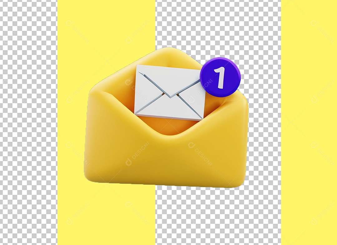 Elemento 3D Envelope Aberto Mensagem Email Amarelo para Composição PSD