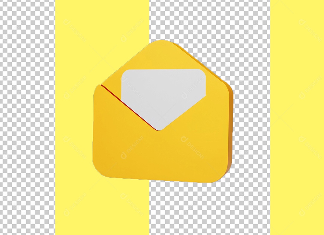 Envelope Aberto Mensagem Email Elemento 3D Amarelo para Composição PSD