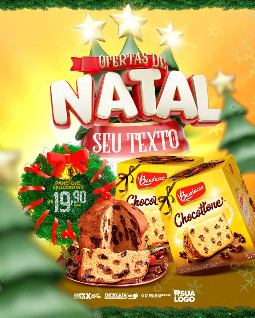 Feed Ofertas De Natal Panetone Social Media PSD Editável