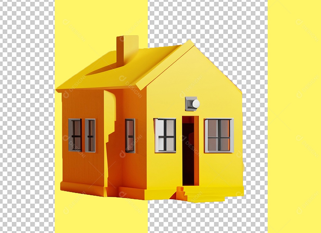 Casa Amarela Elemento 3D para Composição PSD
