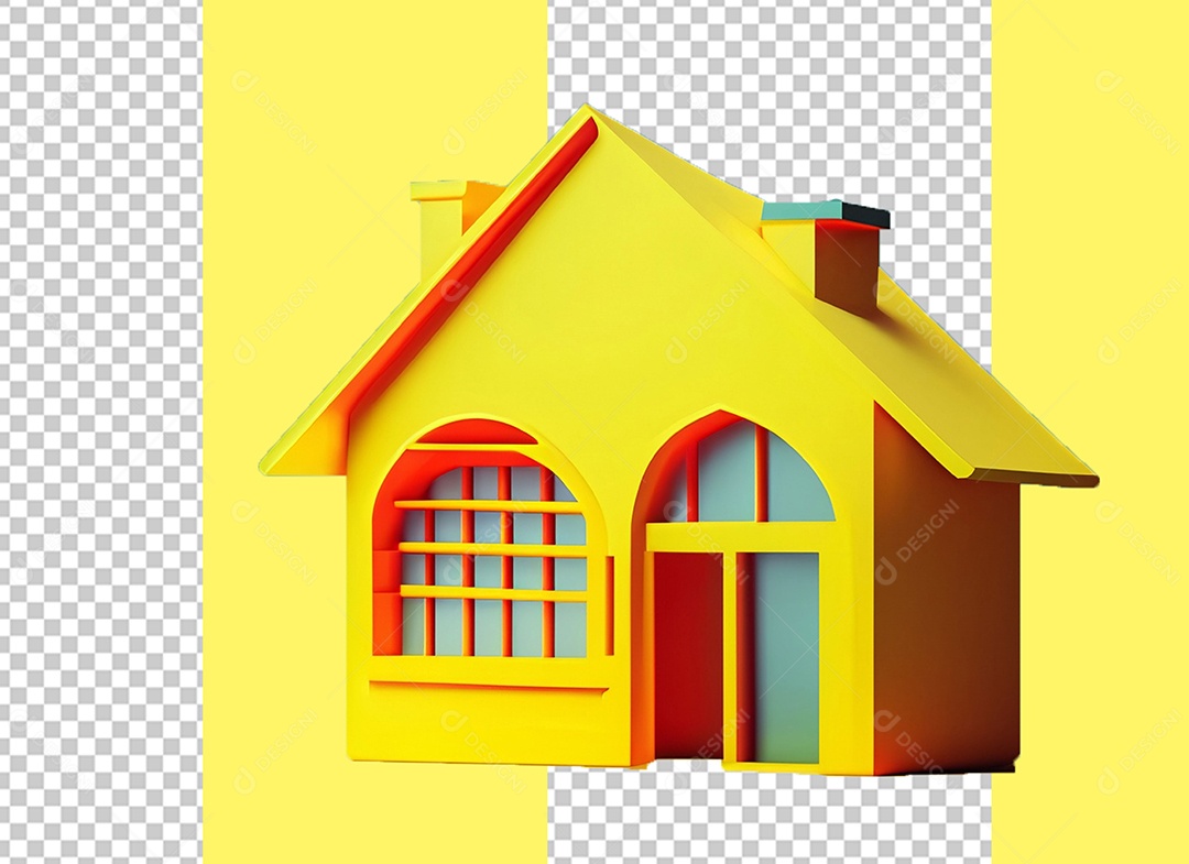 Casa Elemento 3D Amarela para Composição PSD
