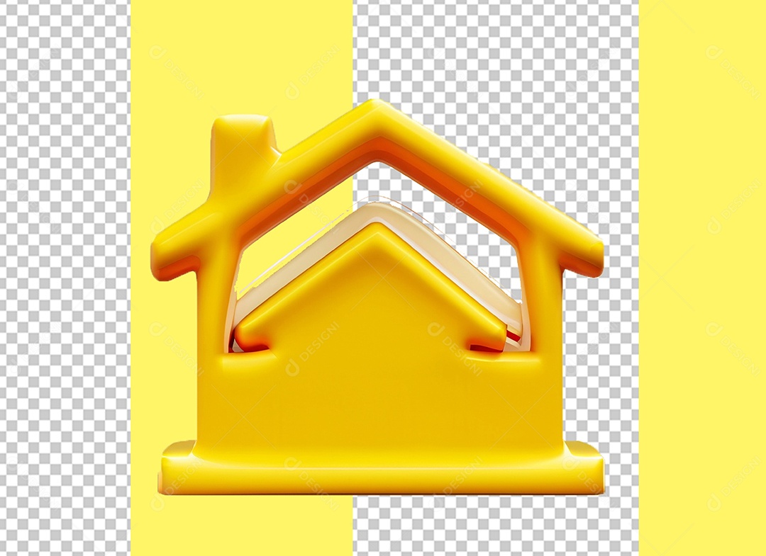 Casa Elemento 3D Amarela para Composição PSD