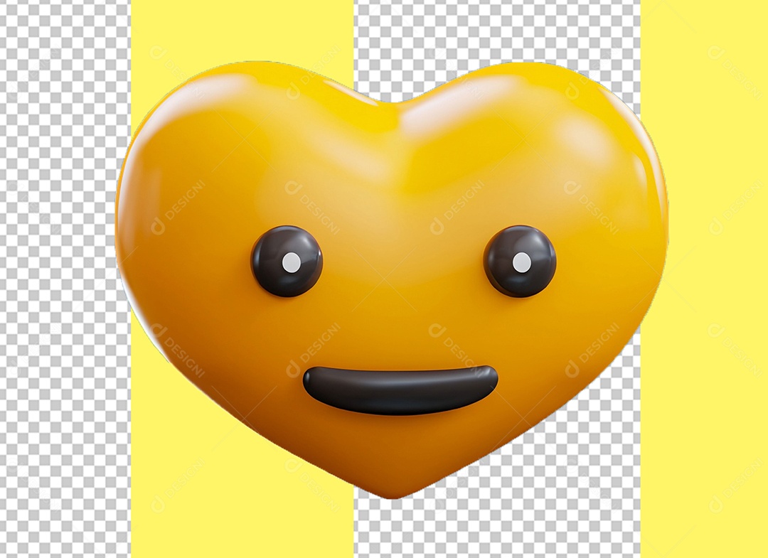 Elemento 3D Coração Amarelo Alegre para Composição PSD