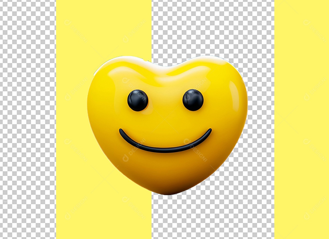 Coração Elemento 3D Amarelo Sorrindo Alegre para Composição PSD