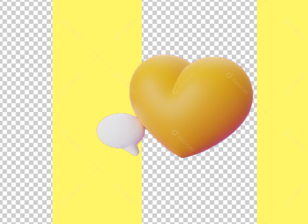 Coração Elemento 3D Amarelo para Composição PSD
