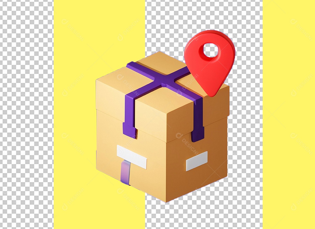 Caixa de Transporte Encomendas Embalagens Pin Localização Elemento 3D para Composição PSD