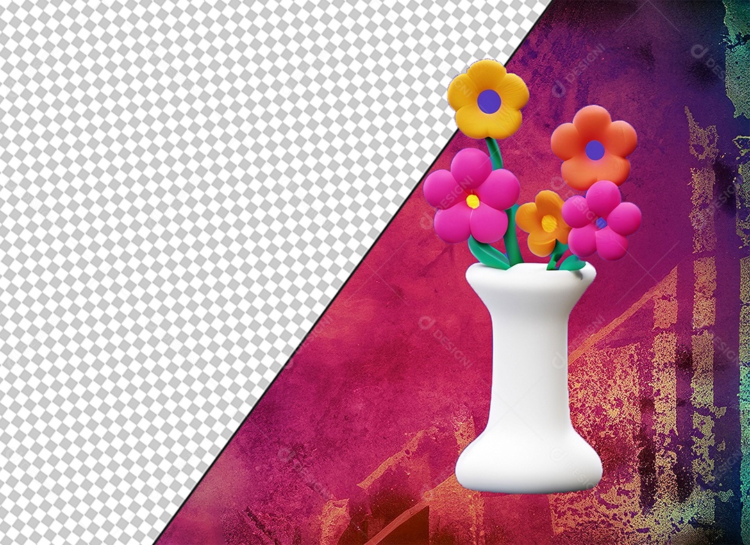 Vaso de Flores Elemento 3D para Composição PSD