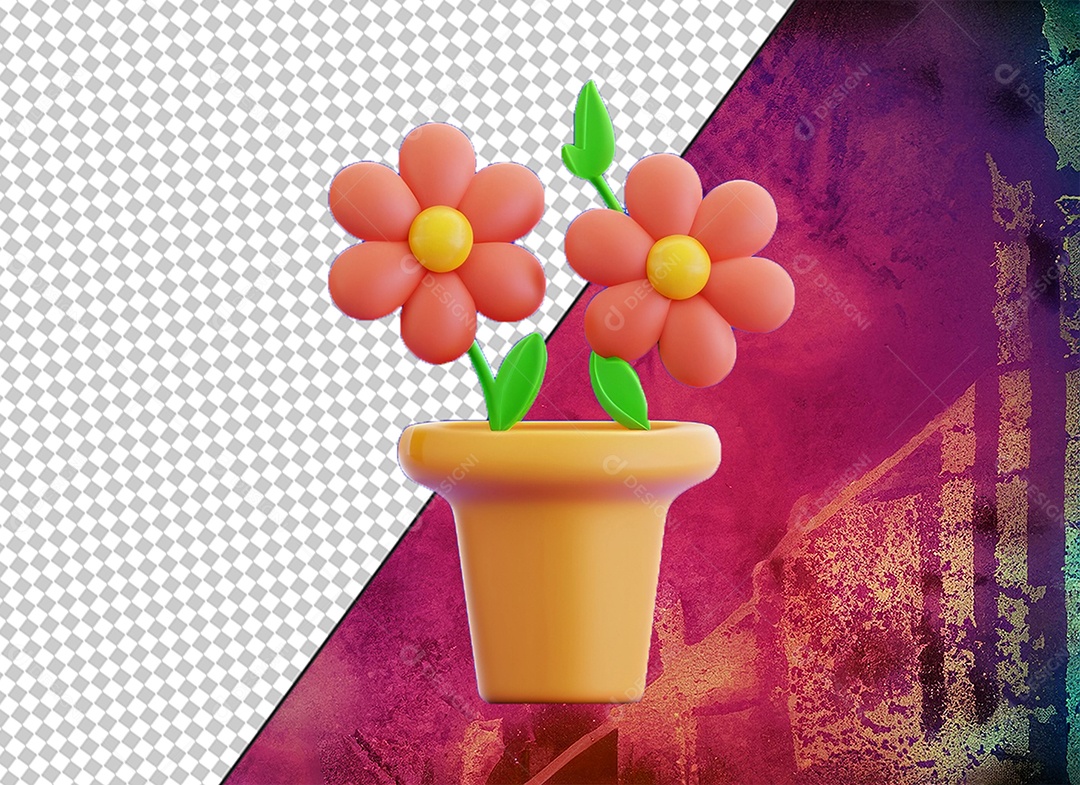 Vaso de Flores Elemento 3D para Composição PSD